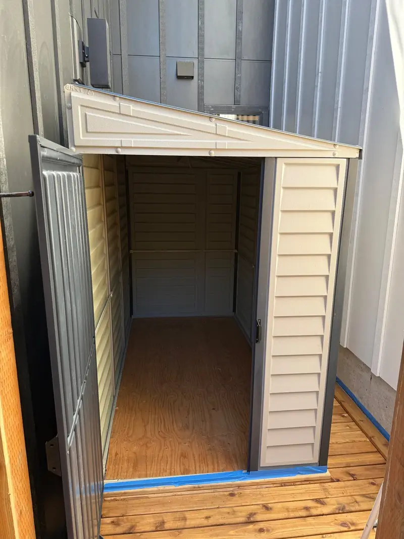 After: Side-yard storage shed